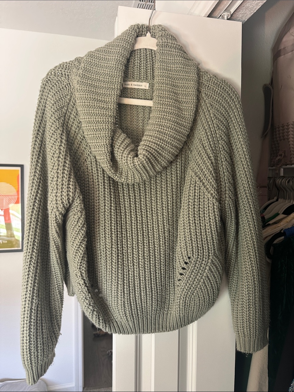 Moon & Madison Cozy Olive Green Cowl Neck Sweater